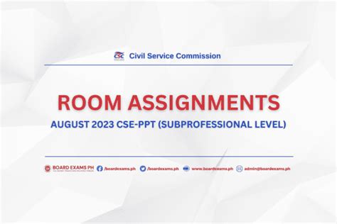 csc assignment room|ROOM ASSIGNMENTS: August 2023 Civil Service Exam – .
